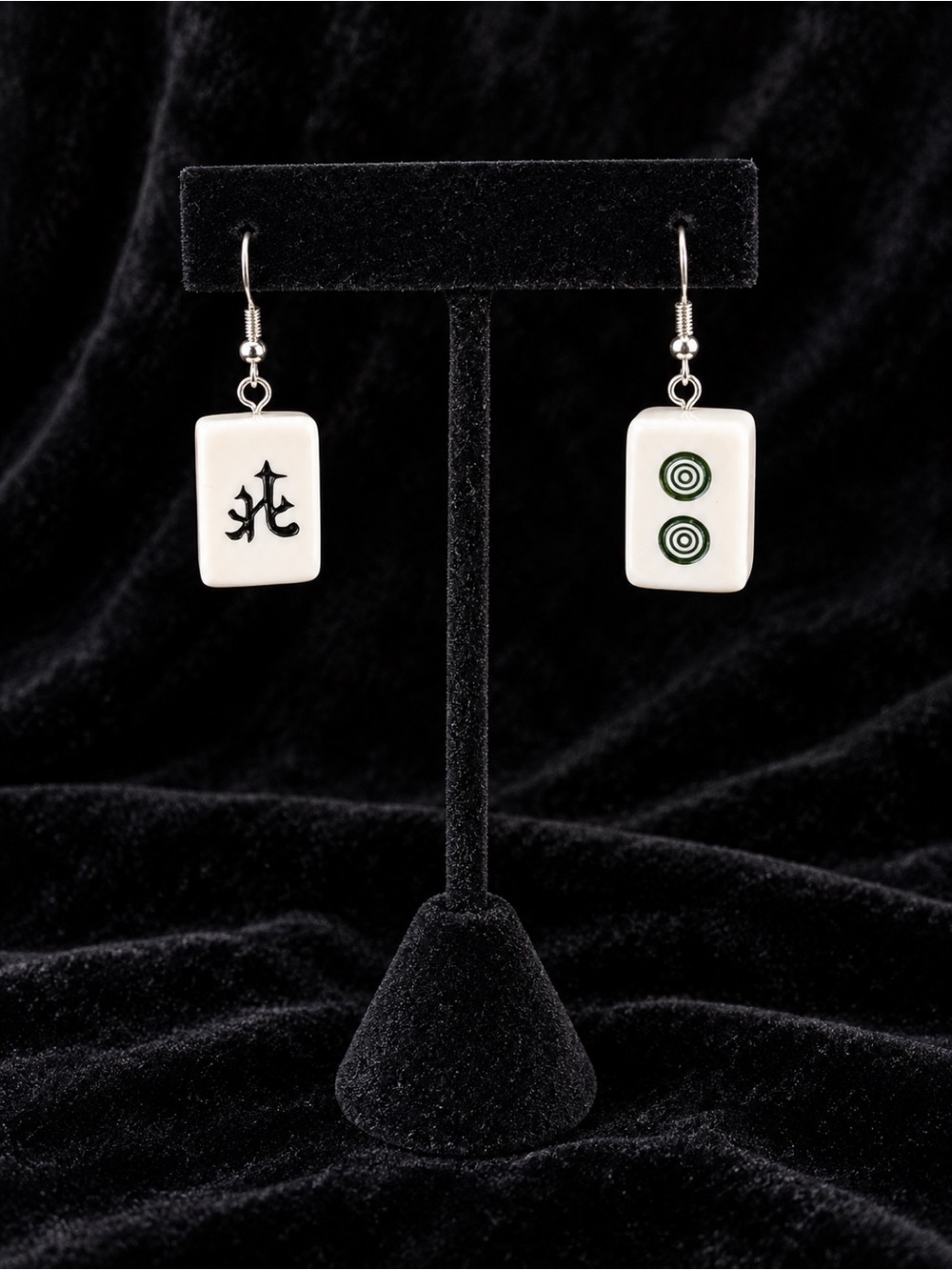 White Mahjong Tile Drop Earrings
